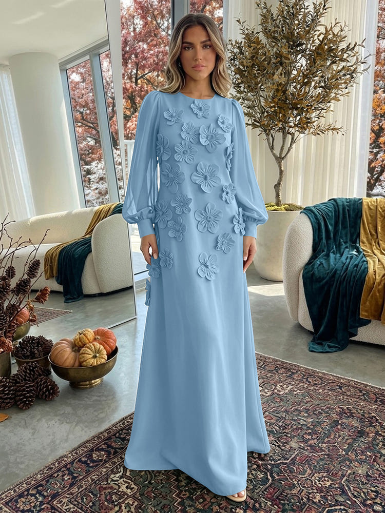Jersey A-Line Crew Neck Formal Dresses with 3D Flowers
