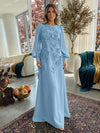Jersey A-Line Crew Neck Formal Dresses with 3D Flowers
