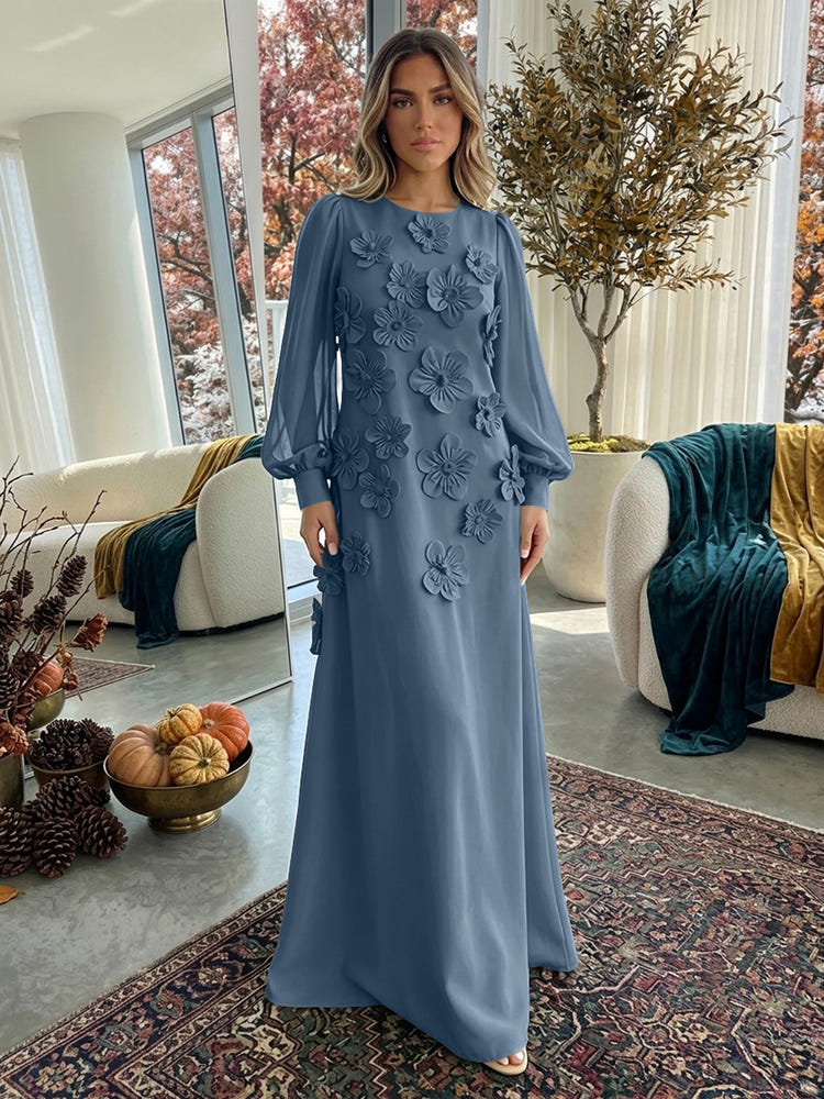 Jersey A-Line Crew Neck Formal Dresses with 3D Flowers