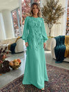 Jersey A-Line Crew Neck Formal Dresses with 3D Flowers