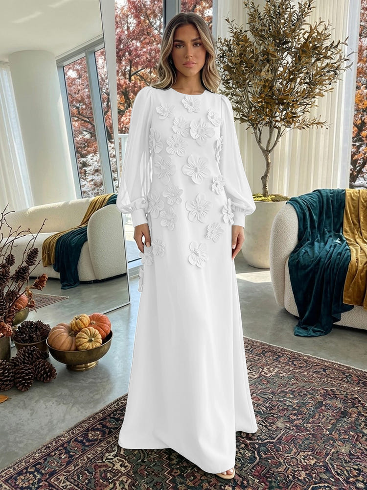 Jersey A-Line Crew Neck Formal Dresses with 3D Flowers