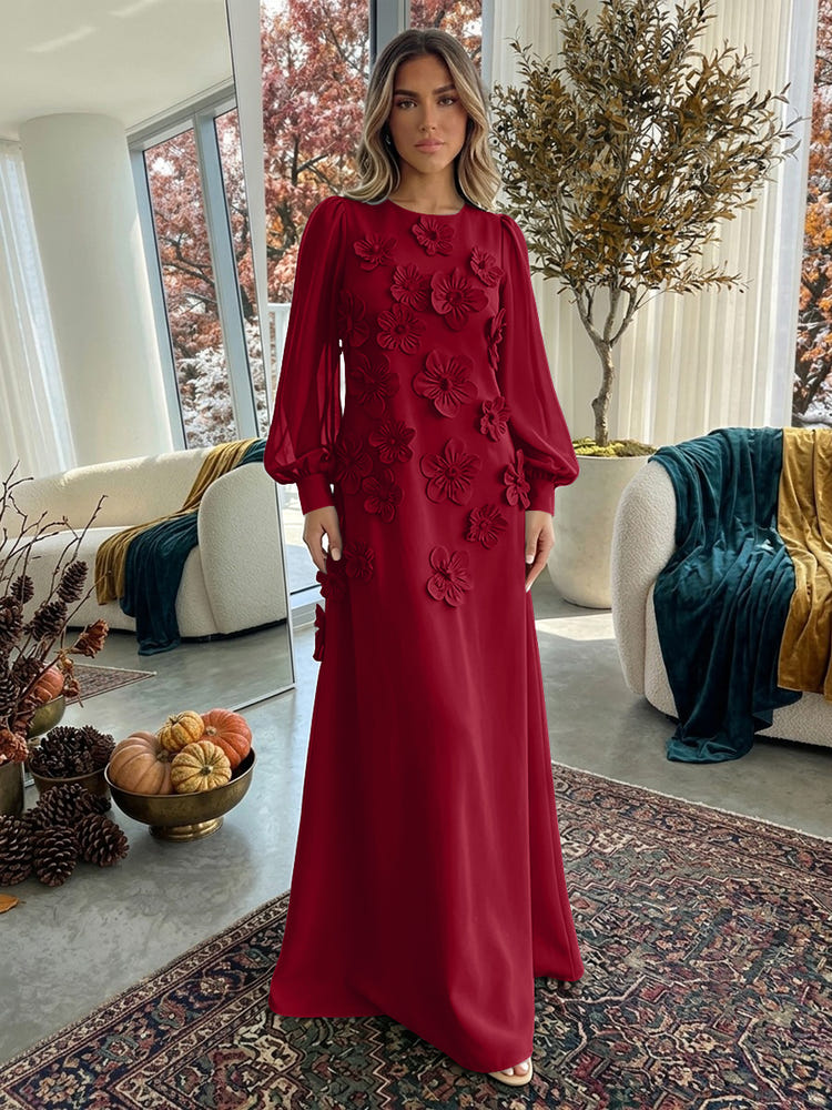 Jersey A-Line Crew Neck Formal Dresses with 3D Flowers