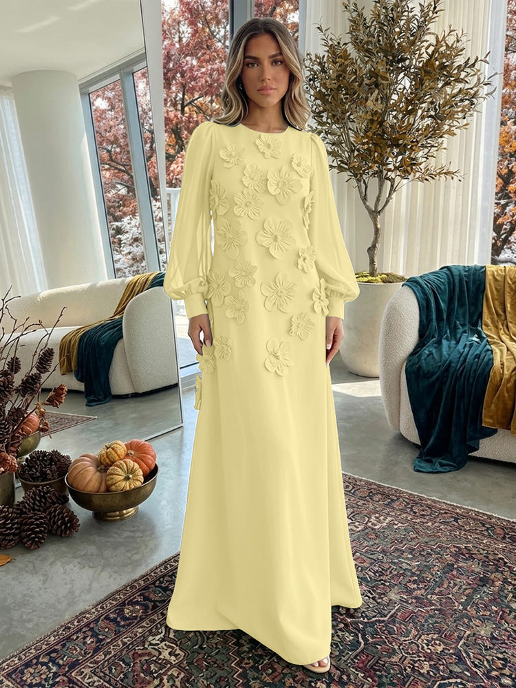 Jersey A-Line Crew Neck Formal Dresses with 3D Flowers
