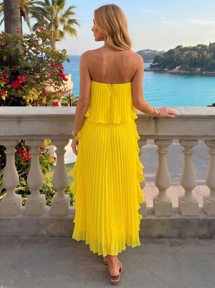 Chiffon A-Line Strapless Formal Dresses with Delicate Pleated