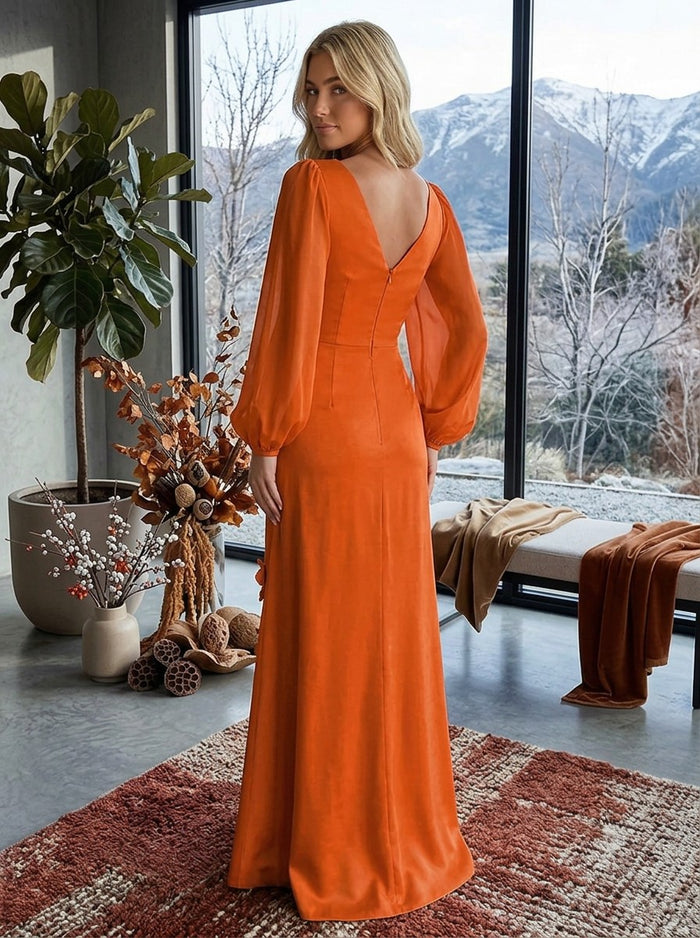 Jersey A-Line V Neck Formal Dresses with 3D Flowers