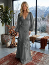 Jersey A-Line V Neck Formal Dresses with 3D Flowers