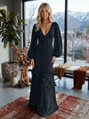 Jersey A-Line V Neck Formal Dresses with 3D Flowers
