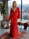 Jersey A-Line V Neck Formal Dresses with 3D Flowers