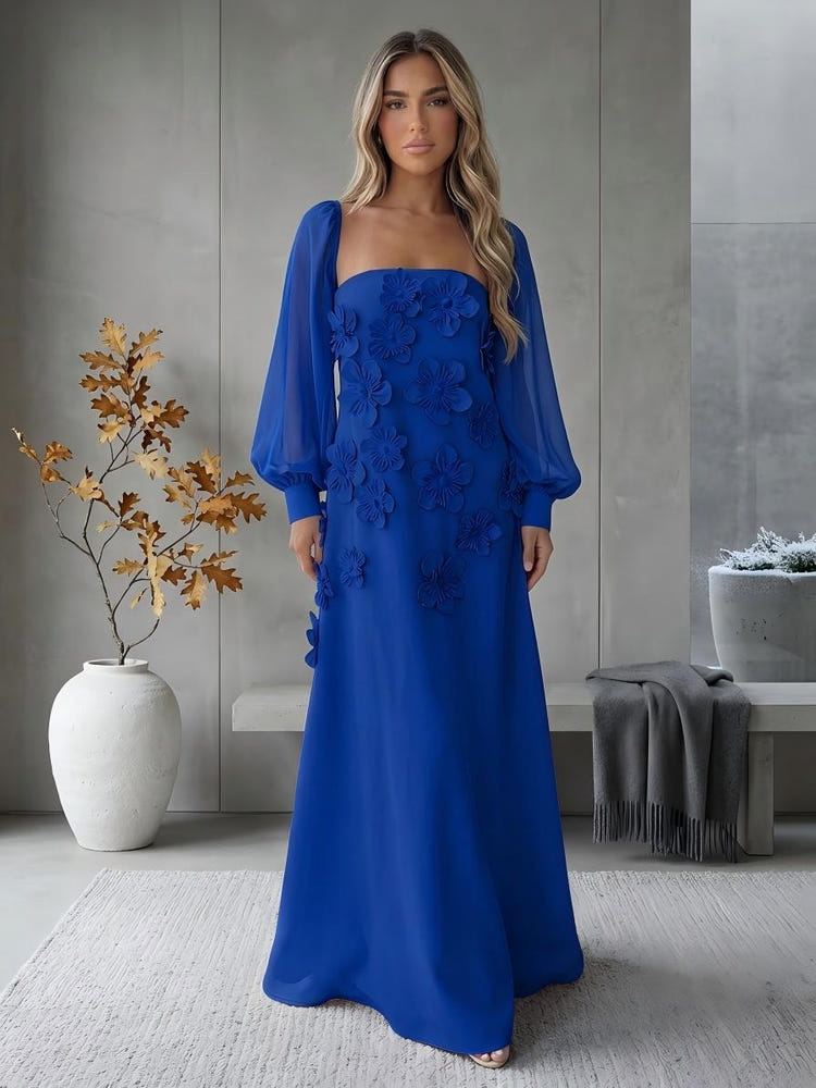 Jersey A-Line Square Neck Formal Dresses with 3D Flowers