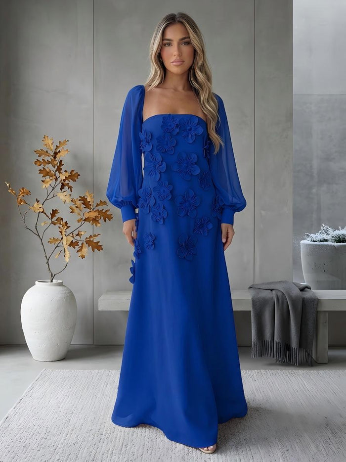 Jersey A-Line Square Neck Formal Dresses with 3D Flowers