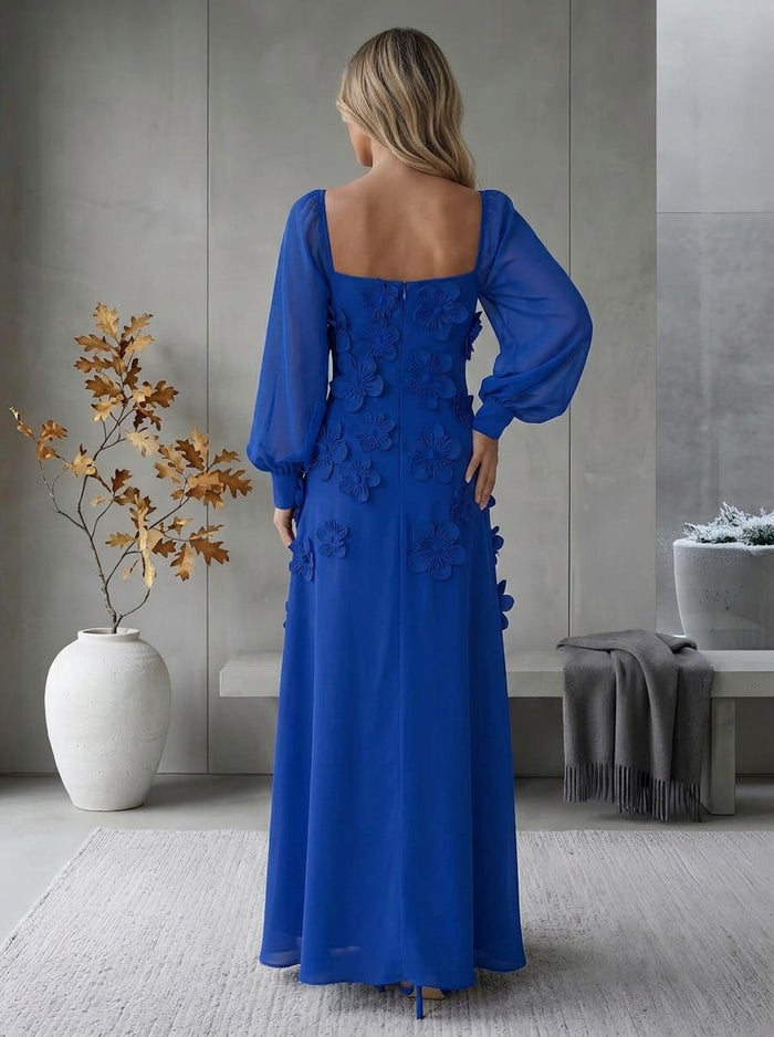 Jersey A-Line Square Neck Formal Dresses with 3D Flowers