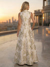 Jacquard A-Line High Neck Formal Dresses with Pocket