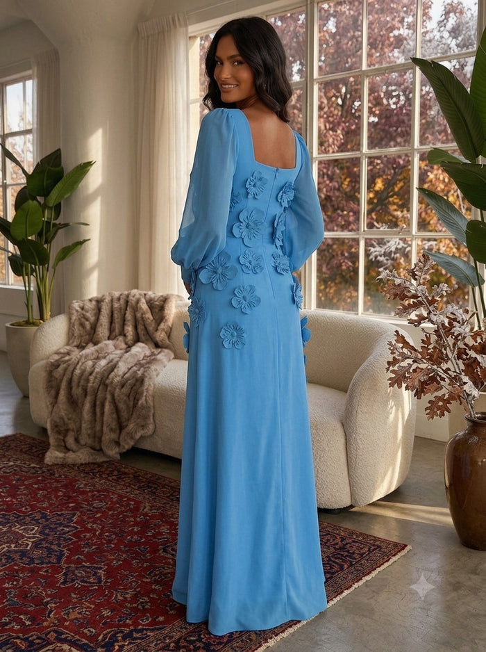 Jersey A-Line Square Neck Formal Dresses with 3D Flowers