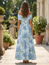 Chiffon A-Line Off Shoulder Formal Dresses with Floral Print