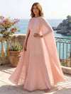 Chiffon A-Line Crew Neck Formal Dresses with Caps