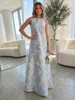 Jacquard A-Line Crew Neck Formal Dresses with Floral