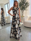 Jacquard A-Line Crew Neck Formal Dresses with Floral