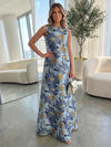 Jacquard A-Line Crew Neck Formal Dresses with Floral