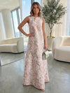 Jacquard A-Line Crew Neck Formal Dresses with Floral