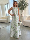 Jacquard A-Line Crew Neck Formal Dresses with Floral