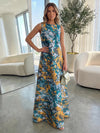 Jacquard A-Line Crew Neck Formal Dresses with Floral