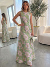 Jacquard A-Line Crew Neck Formal Dresses with Floral