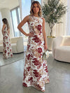 Jacquard A-Line Crew Neck Formal Dresses with Floral