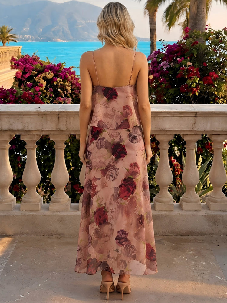 Chiffon A-Line Spaghetti Straps Formal Dresses with Floral Print