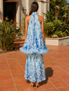 Chiffon A-Line High Neck Formal Dresses with Floral Print