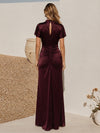 Satin Sheath High Neck Formal Dresses with Side Waist Ruched Shaping Detail