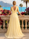 Chiffon A-Line V Neck Formal Dresses with Gathered Waist Sash