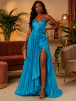 Chiffon A-Line Spaghetti Straps Formal Dresses with Delicate Pleated