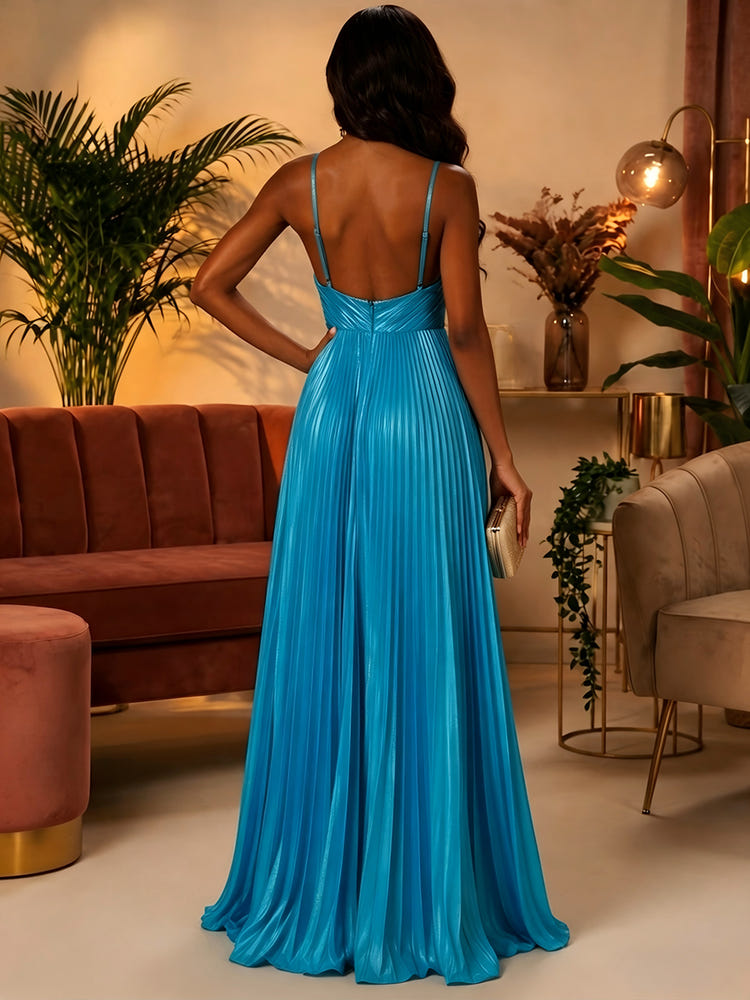 Chiffon A-Line Spaghetti Straps Formal Dresses with Delicate Pleated