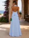Chiffon A-Line Halter Formal Dresses with Deep V Neck