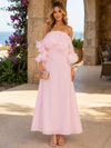 Chiffon A-Line Strapless Formal Dresses with 3D Flowers