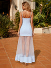 Mesh A-Line Spaghetti Straps Formal Dresses with 3D Flowers