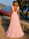 Chiffon Tiered Ruffled A-Line V Neck Formal Dresses with Side Waist Cutout Detail