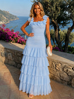 Chiffon A-Line Square Neck Formal Dresses with Full-Body Ruched Fitted Bodice