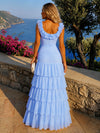 Chiffon A-Line Square Neck Formal Dresses with Full-Body Ruched Fitted Bodice