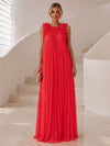 Chiffon A-Line Crew Neck Formal Dresses with Delicate Pleated