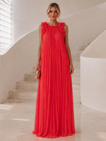 Chiffon A-Line Crew Neck Formal Dresses with Delicate Pleated
