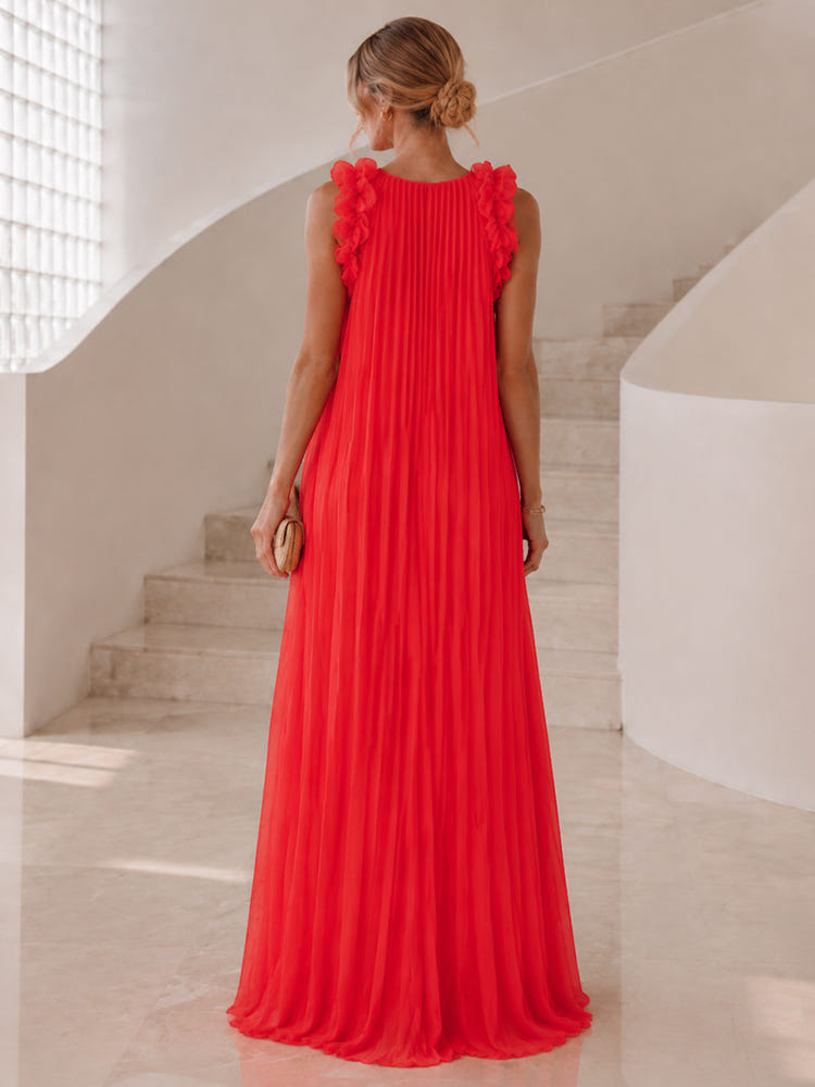 Chiffon A-Line Crew Neck Formal Dresses with Delicate Pleated