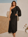 Chiffon A-Line One Shoulder Formal Dresses with Side Waist Ruched Shaping Detail