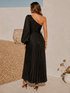 Chiffon A-Line One Shoulder Formal Dresses with Side Waist Ruched Shaping Detail
