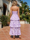3D Flower Appliques A-Line Strapless Formal Dresses with Peplum Waist Layer