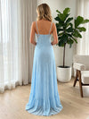 Floral Stretch Lace A-Line Spaghetti Straps Formal Dresses with Side Waist Cutouts
