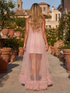 Mesh A-Line Crew Neck Formal Dresses with Multi-Tiered Ruffle Tulle Hem