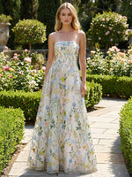 Mesh A-Line Strapless Formal Dresses with Floral Embroidery