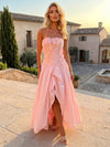 Satin A-Line Strapless Formal Dresses with 3D Flowers