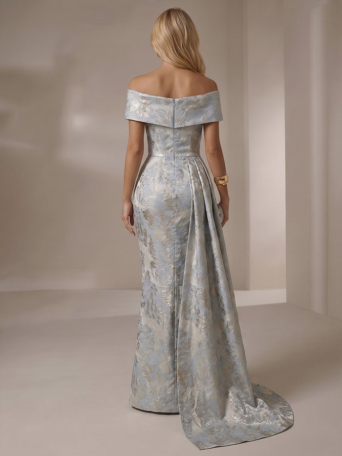 Jacquard Mermaid Off Shoulder Formal Dresses with Wraps